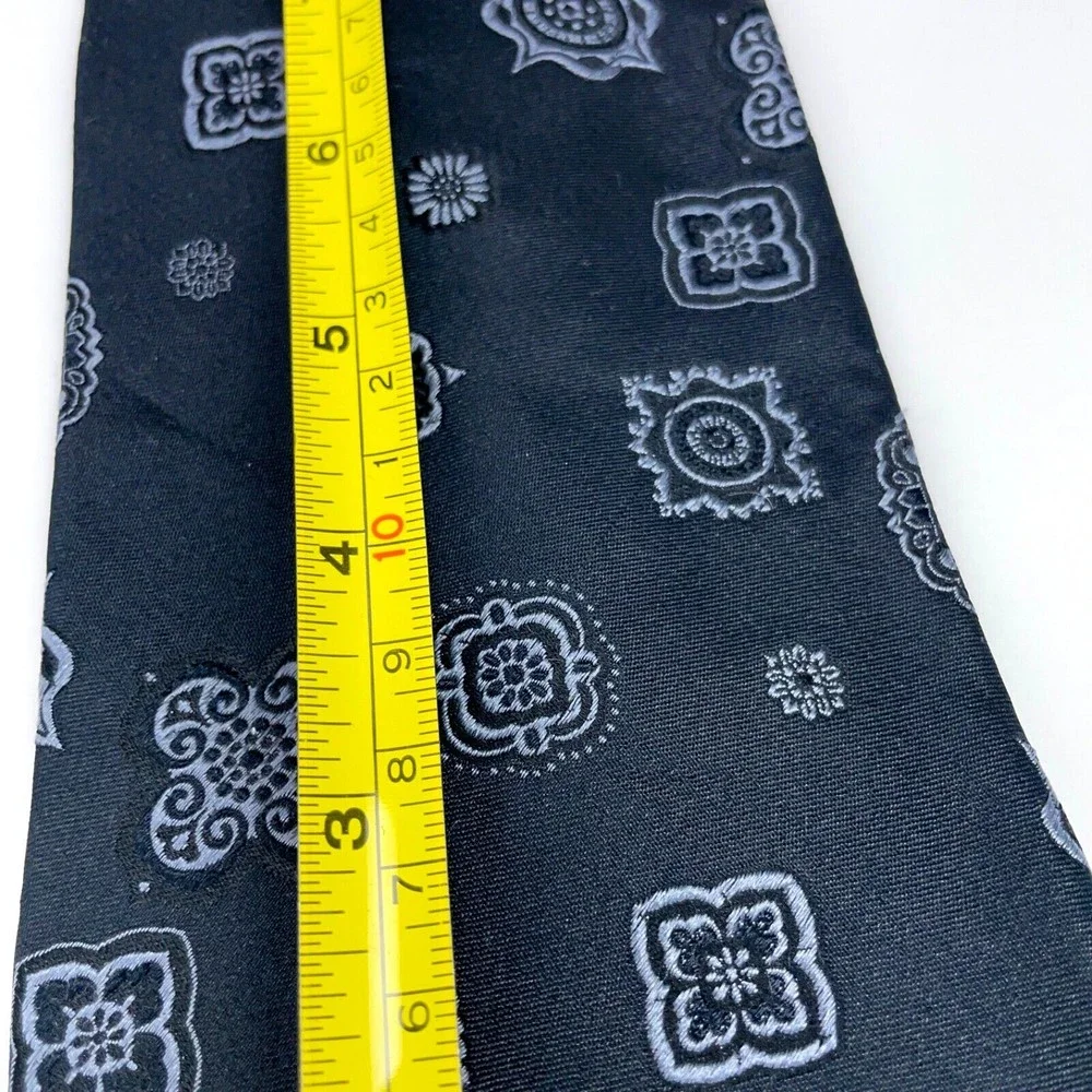 DOLCE & GABBANA Black Gray Embroidered Design 100% Silk Necktie Made in Italy